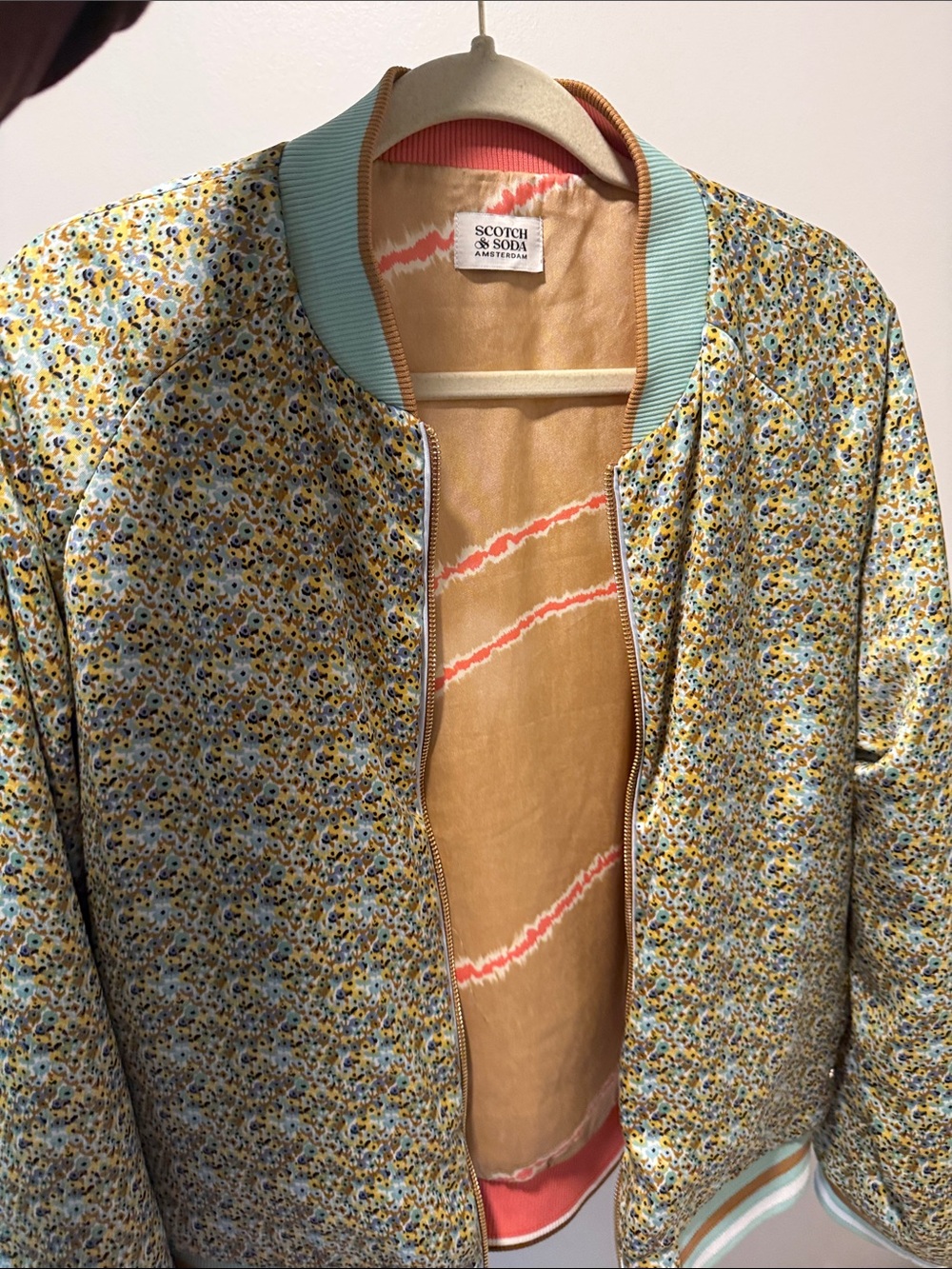 Scotch & Soda Reversible Floral Bomber Jacket in Yellow and Light Blue